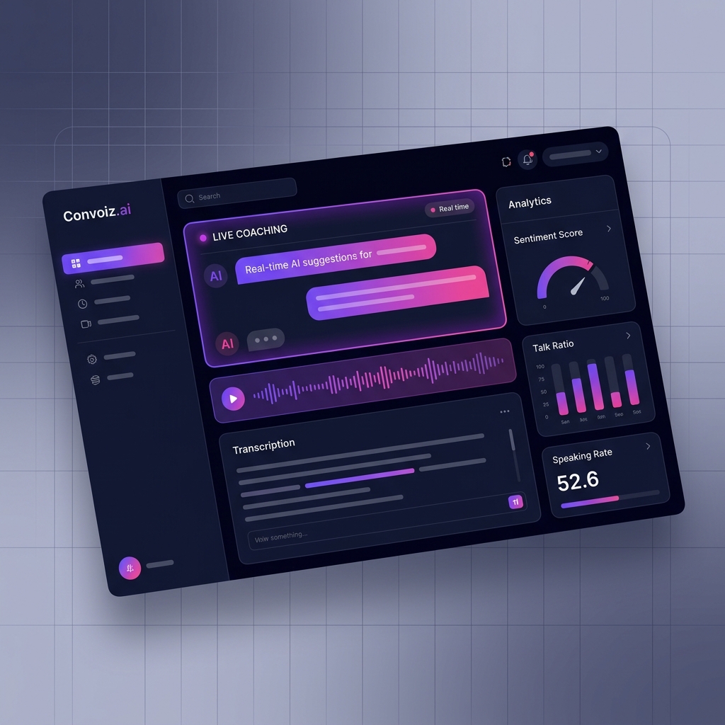 Convoiz AI meeting dashboard showing live assistance and analytics